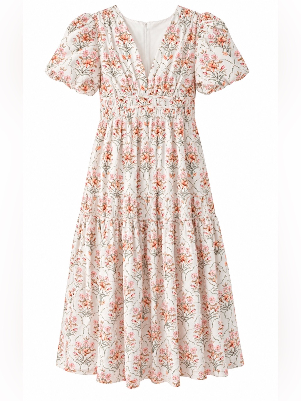 Fancy Floral Puff Sleeve Maxi Dress | V-Neck Tiered Cottagecore Womens Size XL